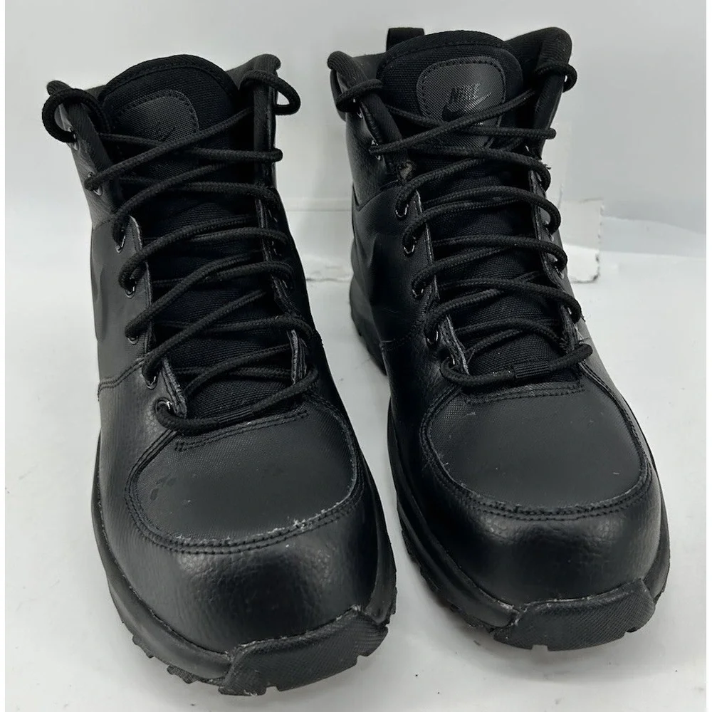 Nike Mania Mid Triple Black Leather Boots BQ5372-001 Boys Size 6.5